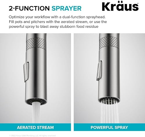 Miniatura 9 de KRAUS Allyn - Grifo de cocina monomando extraíble, industrial y moderno, en negro mate, KPF-2654MB
