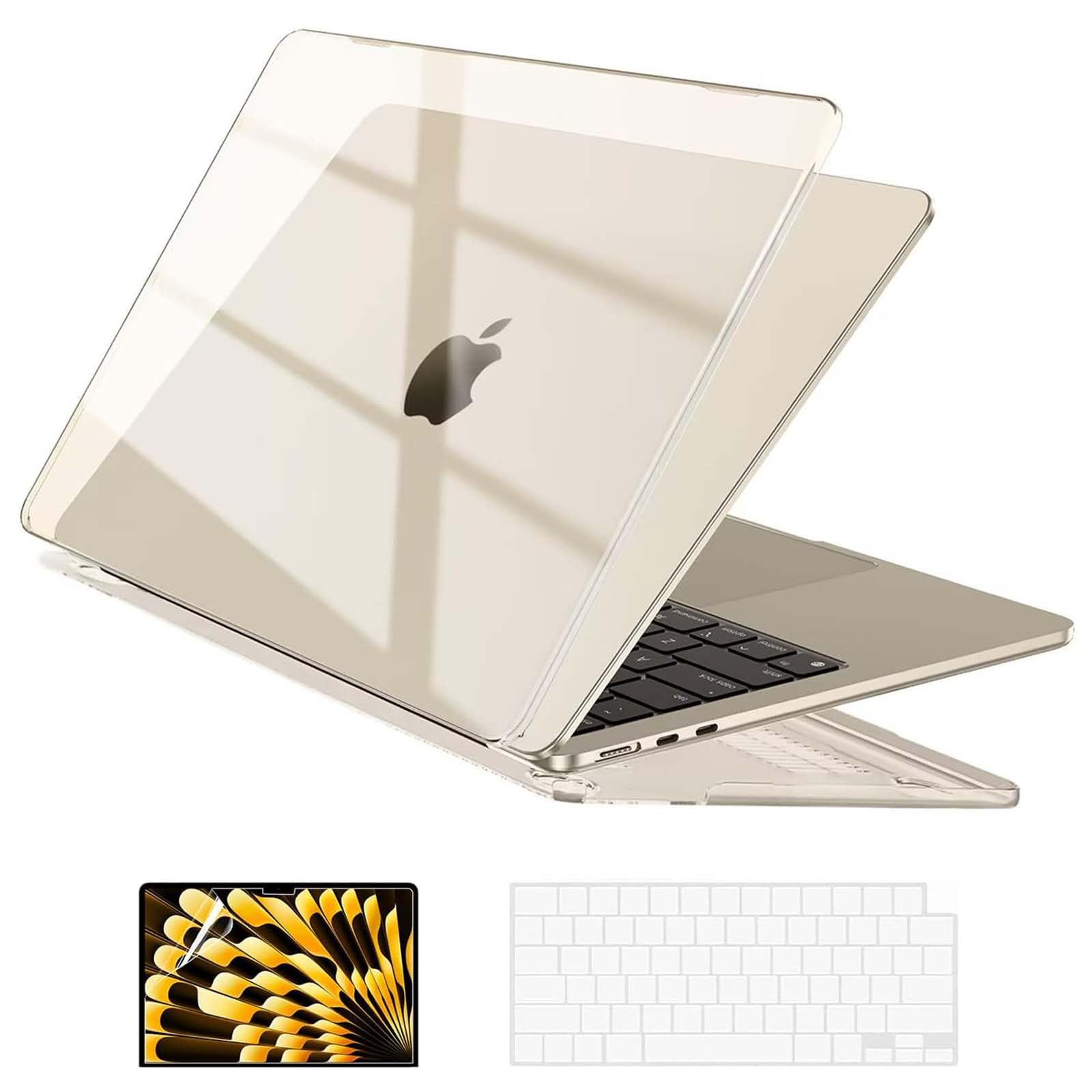 EooCoo Hard Shell Case Compatible for New Apple MacBook Air 13.6 inch 2026 2025 2024 2022, M5 A3449 M4 A3240 M3 A3113 M2 A2681, Laptop Case Cover&Keyboard Skin Cover&Screen Protector-Crystal Starlight