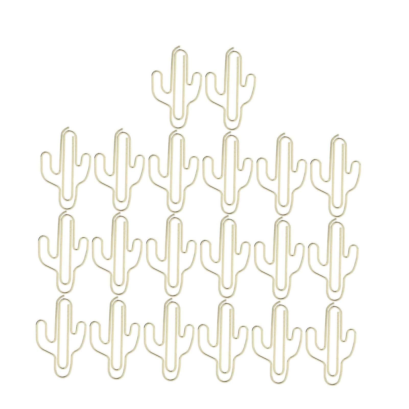 Tyenaza 20Pcs Paper Clip, Mini Innovative Cute Cactus Shaped Pin School Office Supplies Gold, for Office and School and Home