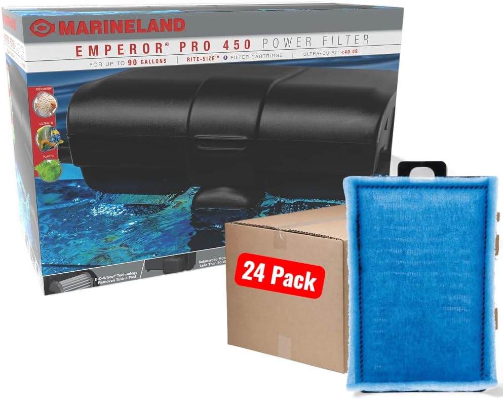 MarineLand Emperor Pro 450 Filter Bundle | Emperor Pro 450 Aquarium Filter & 24pk Rite Size E Cartridges. Aquariums up to 90 Gallons.