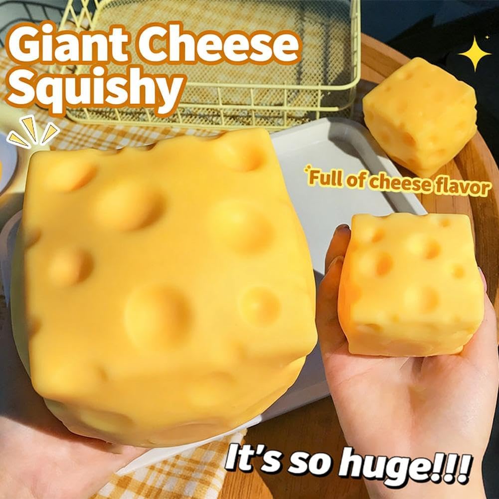 Jumbo Cheese Squishy Big Giant Large Cube Block Slow Rising Squeeze Toy squeezable Stress Relief Rebounding Sensory Fidget for Kids Adults Yellow Soft Rebound Novelty Gift Cute Party Favors (2.4in)