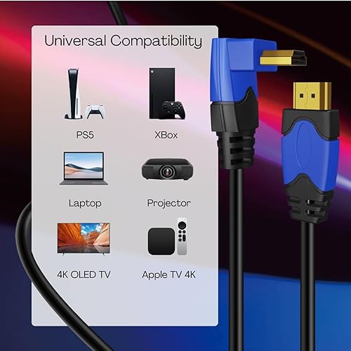 Miniatura 7 de TNP - Cable HDMI 4K en ángulo recto de 90 grados (10 pies), cable HDMI de alta velocidad de 18 GBPs, compatible con 4K 60Hz 2K 2160p 1440p 1080p 3D