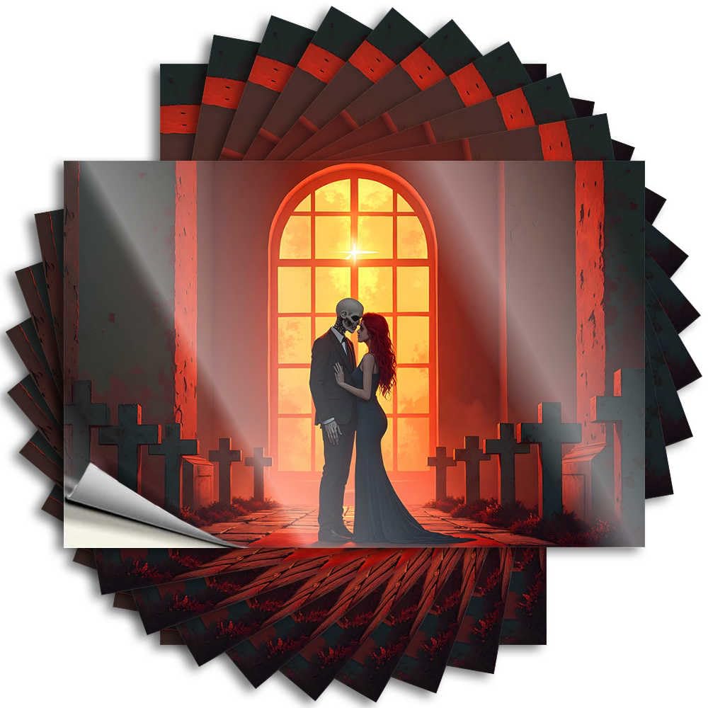 Bumper Garage Custom Romantic Skeleton Couple in Front of Sunset Window for Student - Holiday Easy Peel Removable(6X9CM)