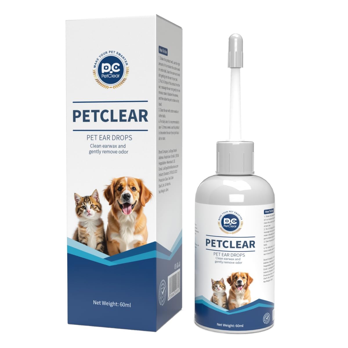 Meidom Dog Ear Cleaner for Pet, with Silicone Flexible Applicator, Alcohol Free, Mild Formula, Eliminates Earwax, Odor, Dust, Relieve Ear Itching (60ml)