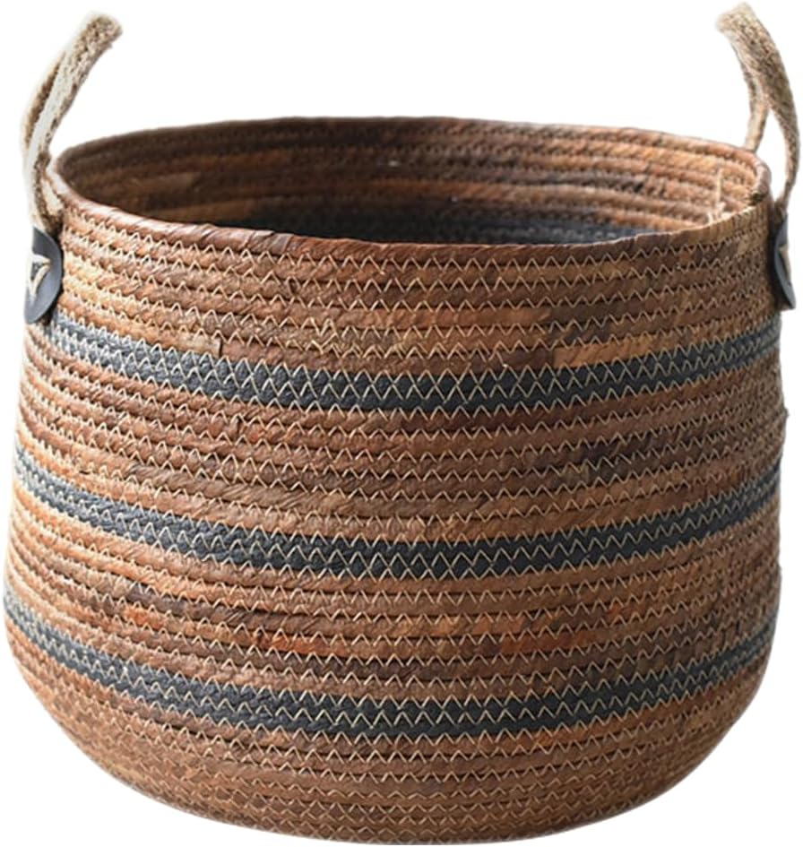 Zerodeko Woven Storage Baskets Straw Planter Basket Toy Blanket Organizer Seagrass Laundry Large Wicker Plant Tree for Dirty Clothes Pillows