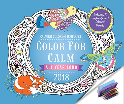 Color for Calm All Year Long 2018: Box Calendar with Colored Pencils attached to Base