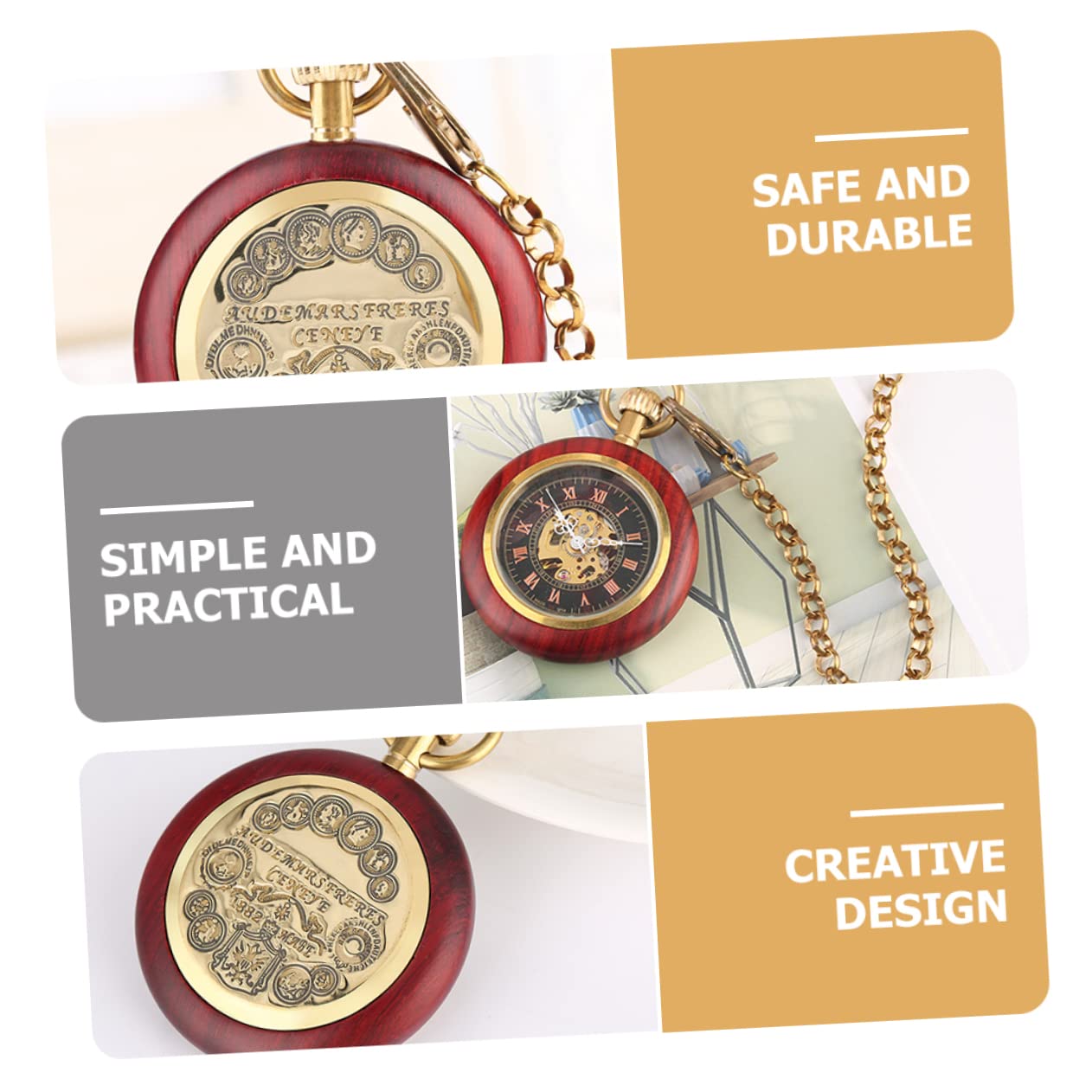 CALLARON Reloj de Bolsillo Mecánico Colgante con Números Clásicos, Diseño Antiguo de Madera y Vidrio, Decorativo para Uso Diario o Eventos Obsequios