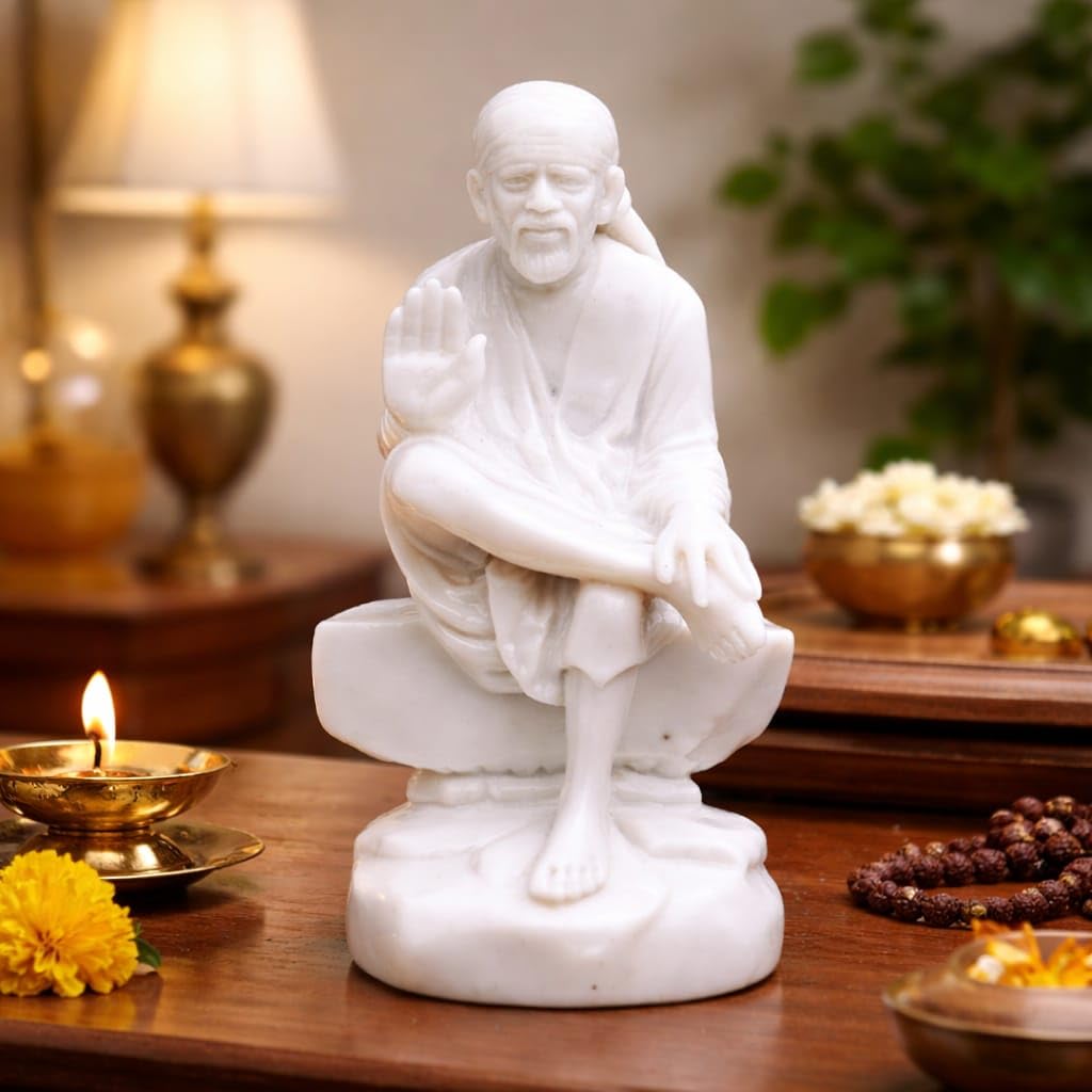 Italian Marble Ashirwad Baba Idol - Home & Pooja Decor -2