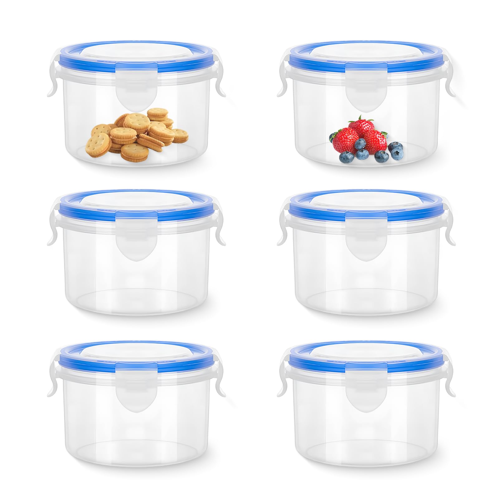 Xmdrou Transparent Small Food Containers With Lids, 6 Pack Plastic Snack Pots, 300Ml Plastic Reusable Snack Pots With Clip Lock Airtight Plastics Food Storage Container For Yoghurt Fruit Snacks