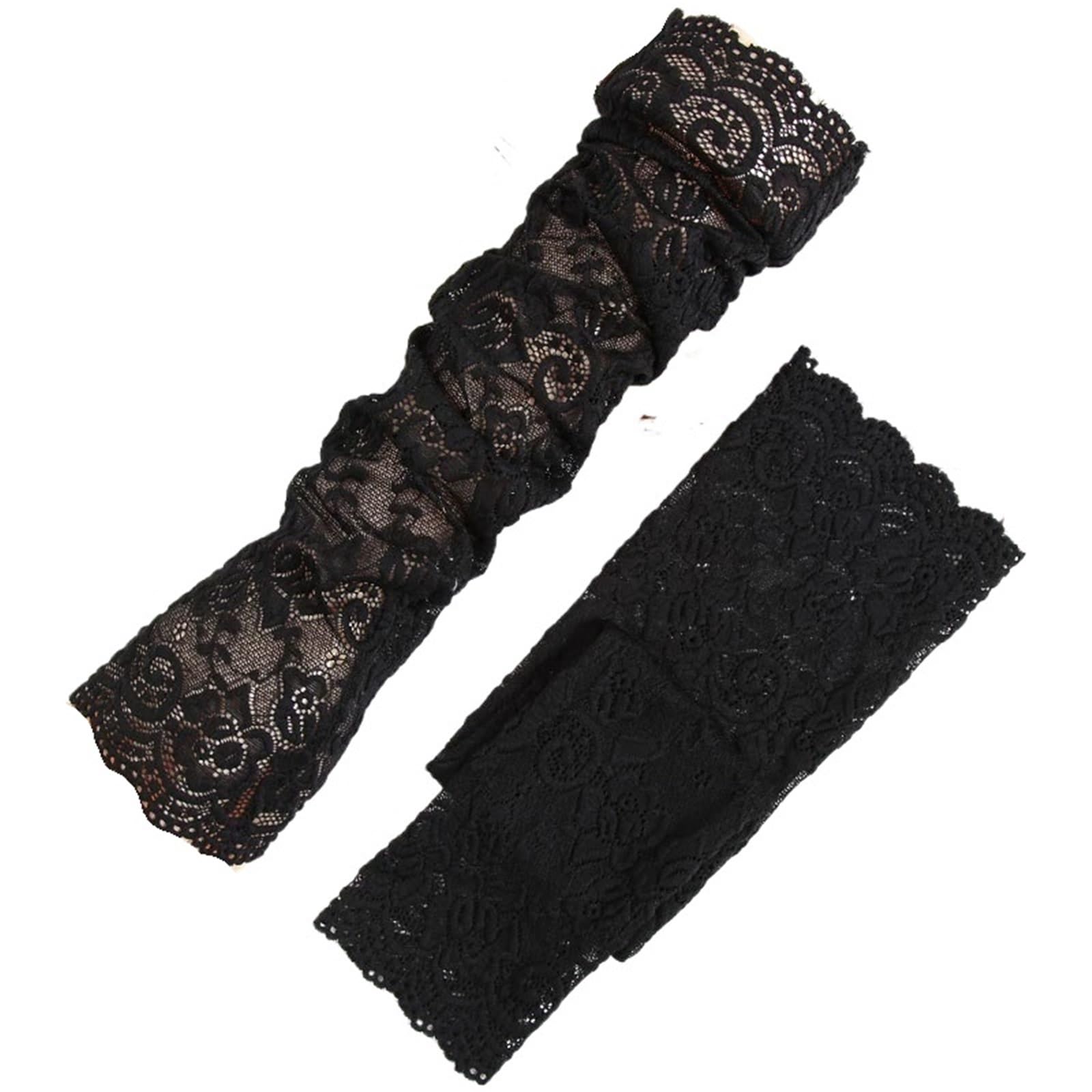 2 pares de guantes elásticos con mangas encaje y flores verano for mujer, largos elegantes sin dedos, protección solar Para Actividades Al Aire Libre Y Viajes