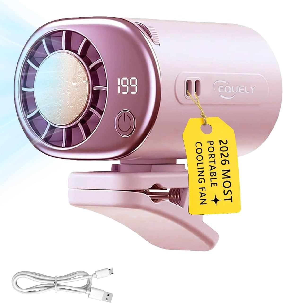 2026 Car Clip on Air Conditioner Fan 360° Rotation Portable Semiconductor Cooling 199 Speed Adjustable USB Rechargeable LED Display Clip Fan for Car Vent Office Desk Travel 2000mah Battery(Gray)