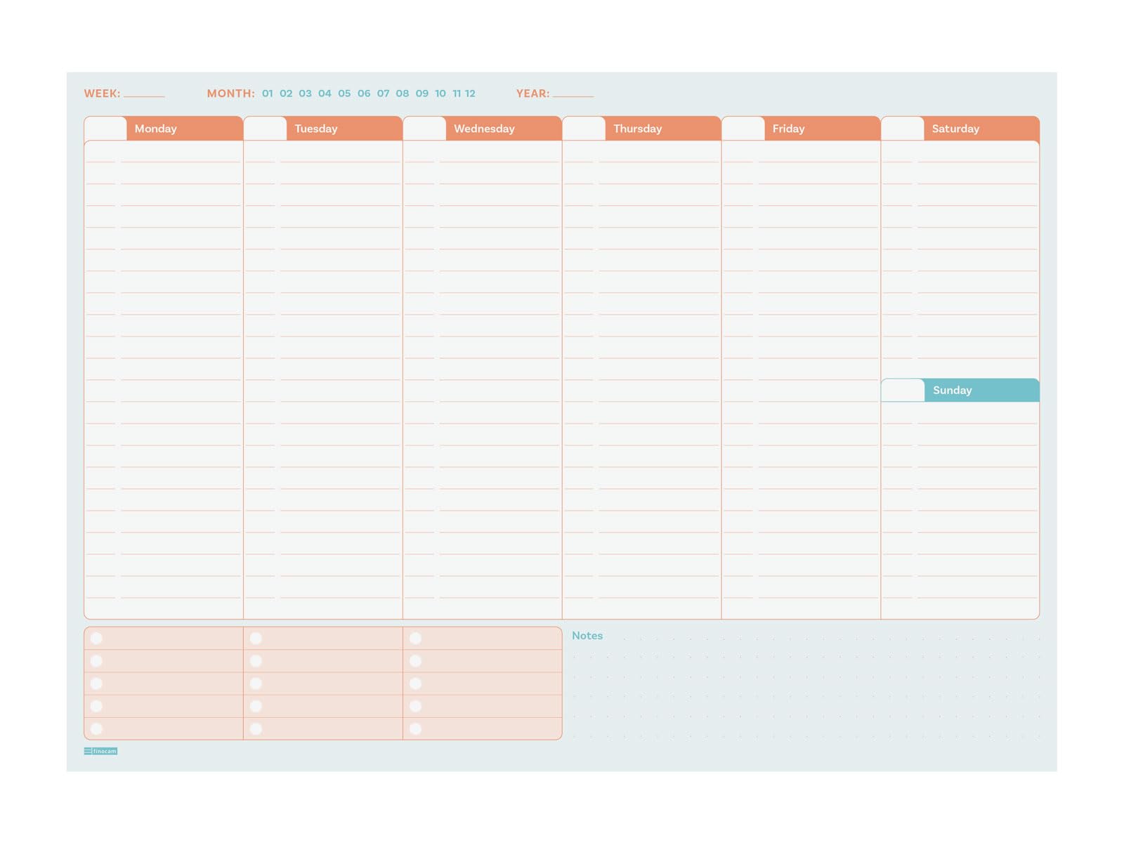 Finocam Bari Undated Weekly Planner | Weekly View Vertical Layout · International