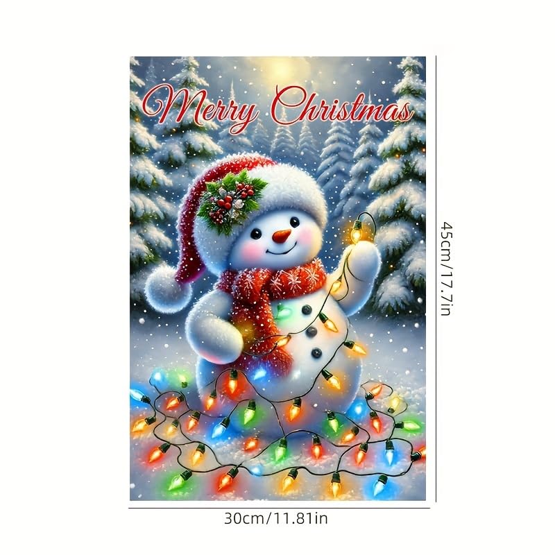 Image of Blissyard Merry Christmas Garden Flag With Festive Snowman Colorful Holiday Lights And Snowy Trees Christmas Garden Flags For Outside Outdoor Yard Decoration 12x18 Inch