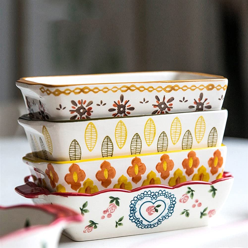 Fuente para Hornear Ceramic Bakeware - 9 pulgadas para hornear - rectangular / panadero redondo, cacerola para hornear con asas dobles, sartenes lasañas para cena de pastel, cocina Bandejas Horno