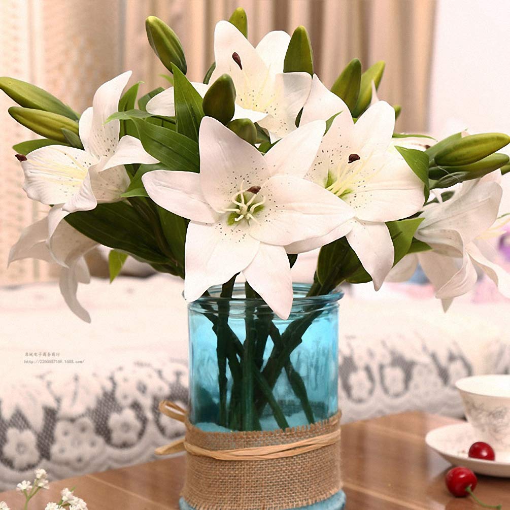 Citinny 1pc 3 Heads Real Touch PVC Artificial Silk Lily Flower Wedding Garden Decor Festival Gift A65-3