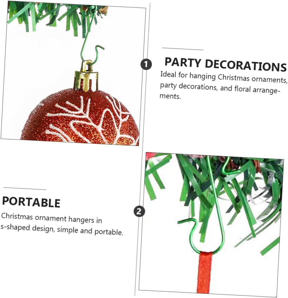 SHOWERORO 300pcs Decorative Hanging Hooks Ornament Hooks for Christmas Tree Floral Arrangements Sturdy Clips for Party Decorations Home Decor