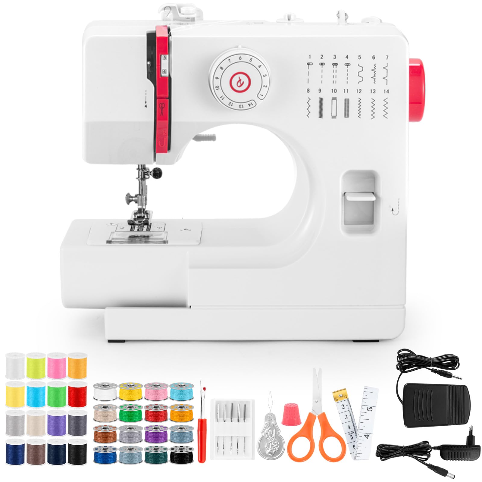 Nähmaschine, Mini tragbare Nähmaschine mit 14 Arten von Stichen, elektrische Nähmaschine für Anfänger, Dual Use Electric Foot Pedal, Ideal für Kleidung, Kissenbezüge, Laken