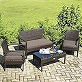 Toolsempire Outdoor Conversation Set 4 Pieces Patio Furniture, Wicker Patio Chair Sofa Set with Water-Resistant Dark-Brown Cushion & Tempered Glass Table for Backyard, Balcony, Porch(Brown)