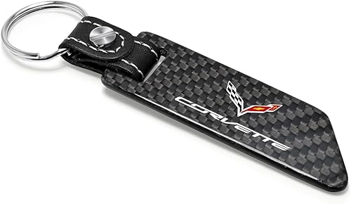 Miniatura 2 de Para Chevrolet Corvette C7 Negro Real Fibra de Carbono Estilo Hoja con Correa de Cuero Negro Llavero Llavero, Licencia Oficial, Negro -