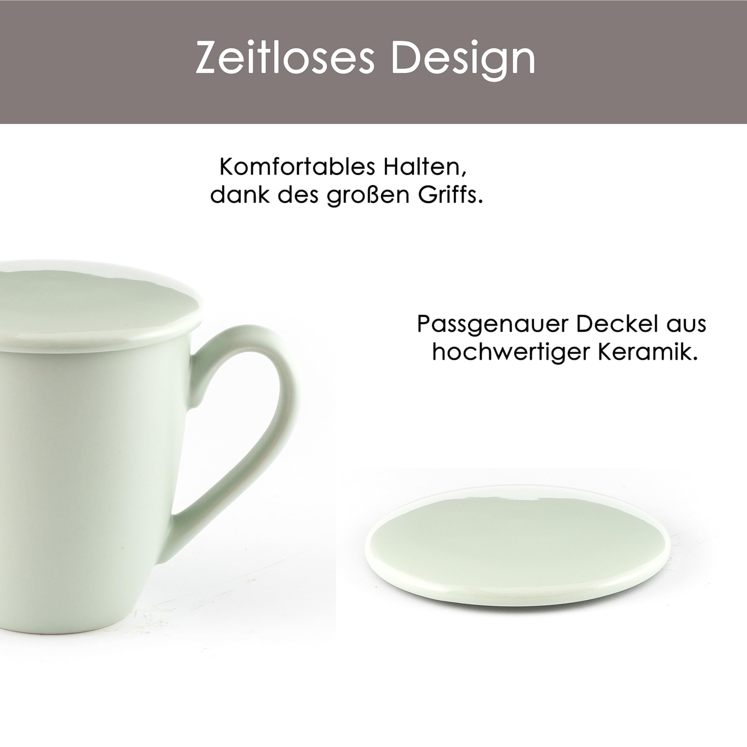Hanseküche Tazza da tè con coperchio e colino, XXL, 600 ml, in ceramica, grande, con coperchio, filtro da tè, grande (menta, 600 ml)