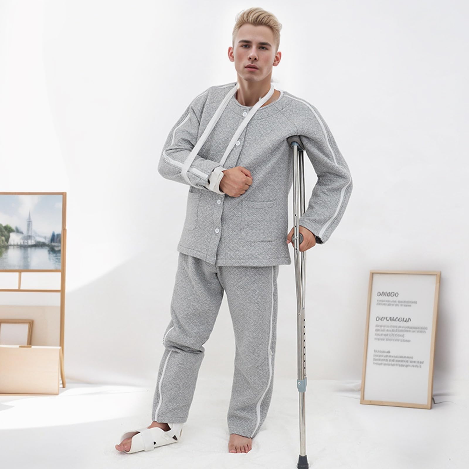 Veste de rééducation homme coton fermeture éclair multidirectionnelle manches devant poches extérieures