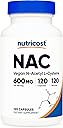 Nutricost N-Acetyl L-Cysteine (NAC) 600mg, 120 Vegetarian Capsules - Non-GMO, Gluten Free, Vegetarian Caps