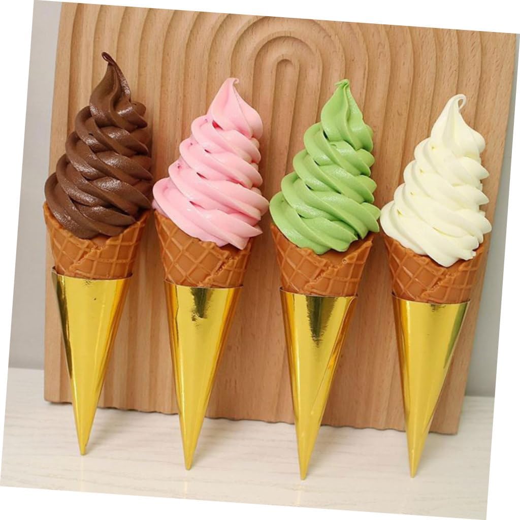 4Pcs Realistic Fake Ice Cream Cone Model Simulated Ice Cream for Photography Props Home Decor and Boy Girl Play Bright Colors for Party Favors and Display