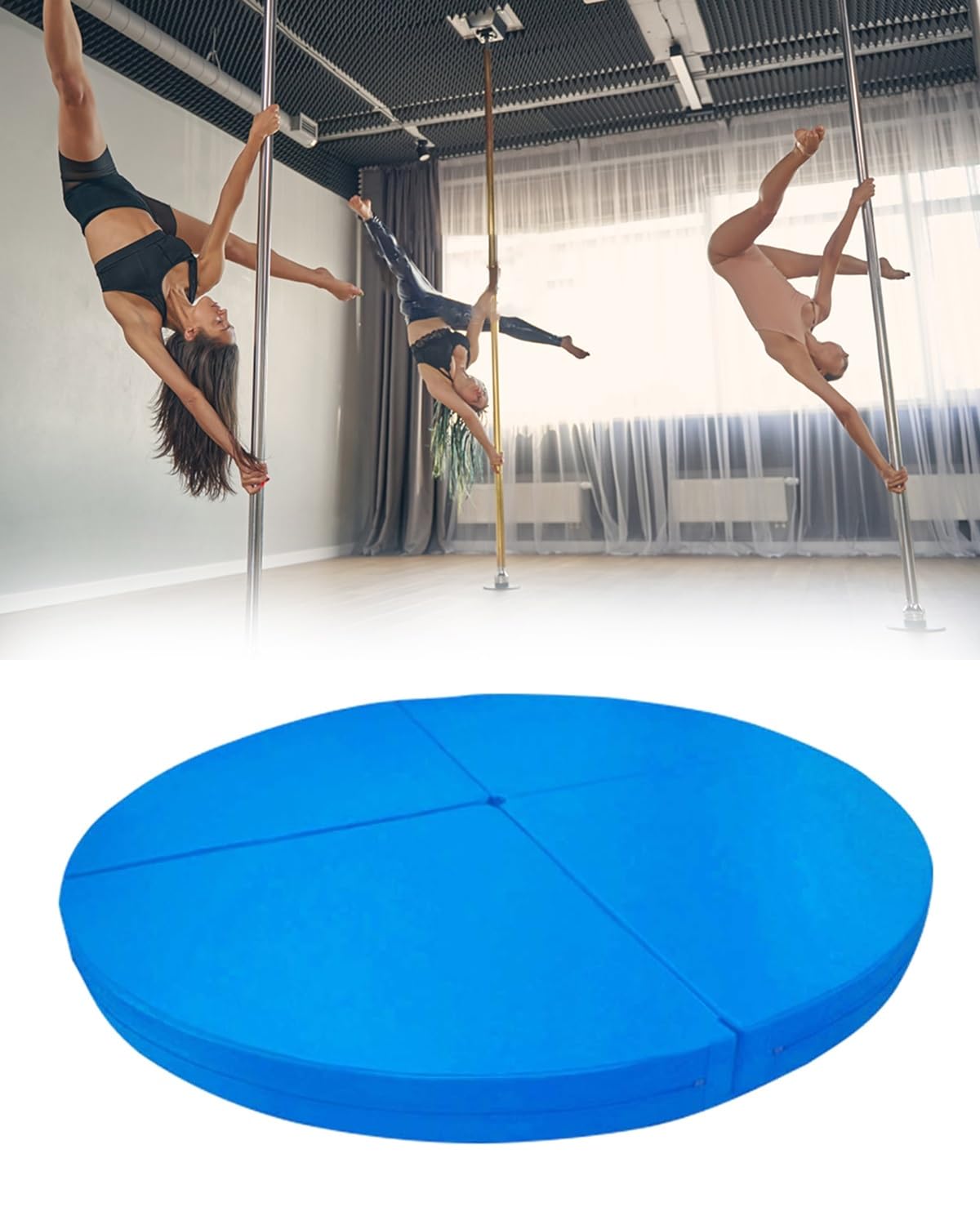 Tapis de pole dance bleu 180cm pliable pour sécuriser les sols durs pour le yoga