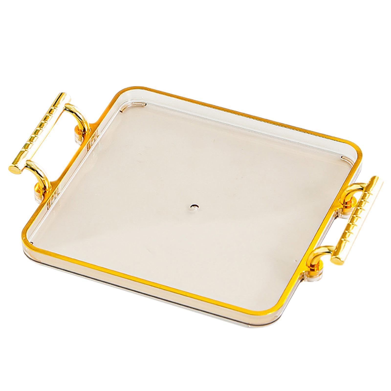 LIXSAZSE Visual Elegance Storage Tray Bathtub Tray Makeup Soap And Jewelry With Sturdy Carry Handles For Easy Mobility Daily Makeup Soap Jewelry Dish Organizer, Amber, 23x18.5x3.5cm