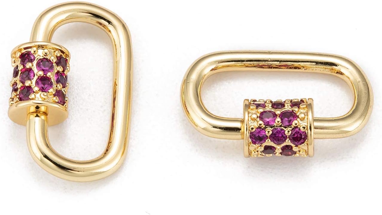 LiQunSweet 10 Pcs Micro Pave Cubic Screw Carabiner Lock Charms Colorful Oval Clasps Quick Link for Handbag Purse Keychain Jewelry Making Findings