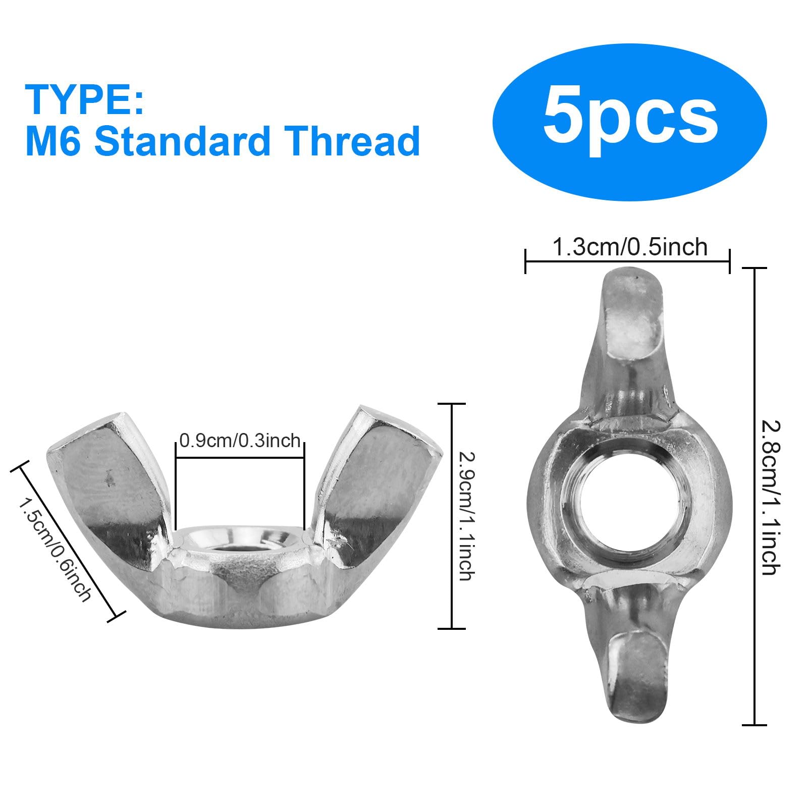 Dadi Ad Alette M6 In Acciaio Inox - 35 Pezzi DIN 315 Per Fai Da Te - Foto 3