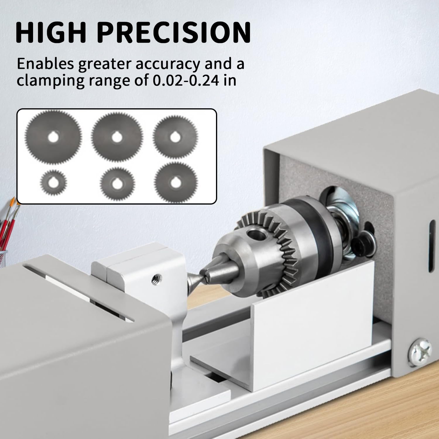 Mini Torno para Metal, Pequeño Torno de Metal con Ajuste de 7 Marchas, 2000–8000 RPM, Rango de Sujeción de 0.02–0.24 Pulgadas, Torno Madera Multifunción para Torneado, Ranurado y Rectificado