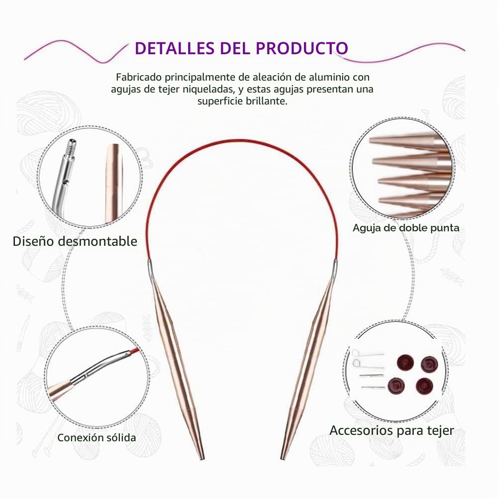 Juego de Agujas Circulares de Aluminio, 26 Piezas, Manijas Ergonómicas, Kit Intercambiable con Estuche de Almacenamiento