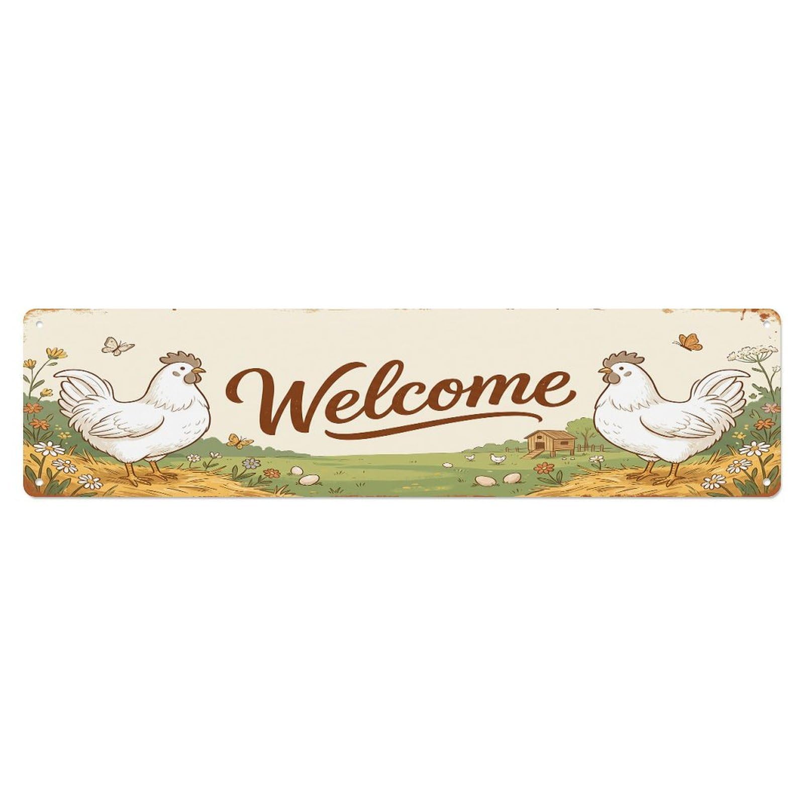 Cxhjca 4X16inch(10X40cm) Vintage Welcome Chantecler Chicken Metal Tin Sign
