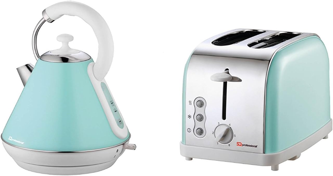 Matching Kitchen Set of Two items: Electric Kettle and Toaster in Light Blue, Pink or Mint Green (Mint green)