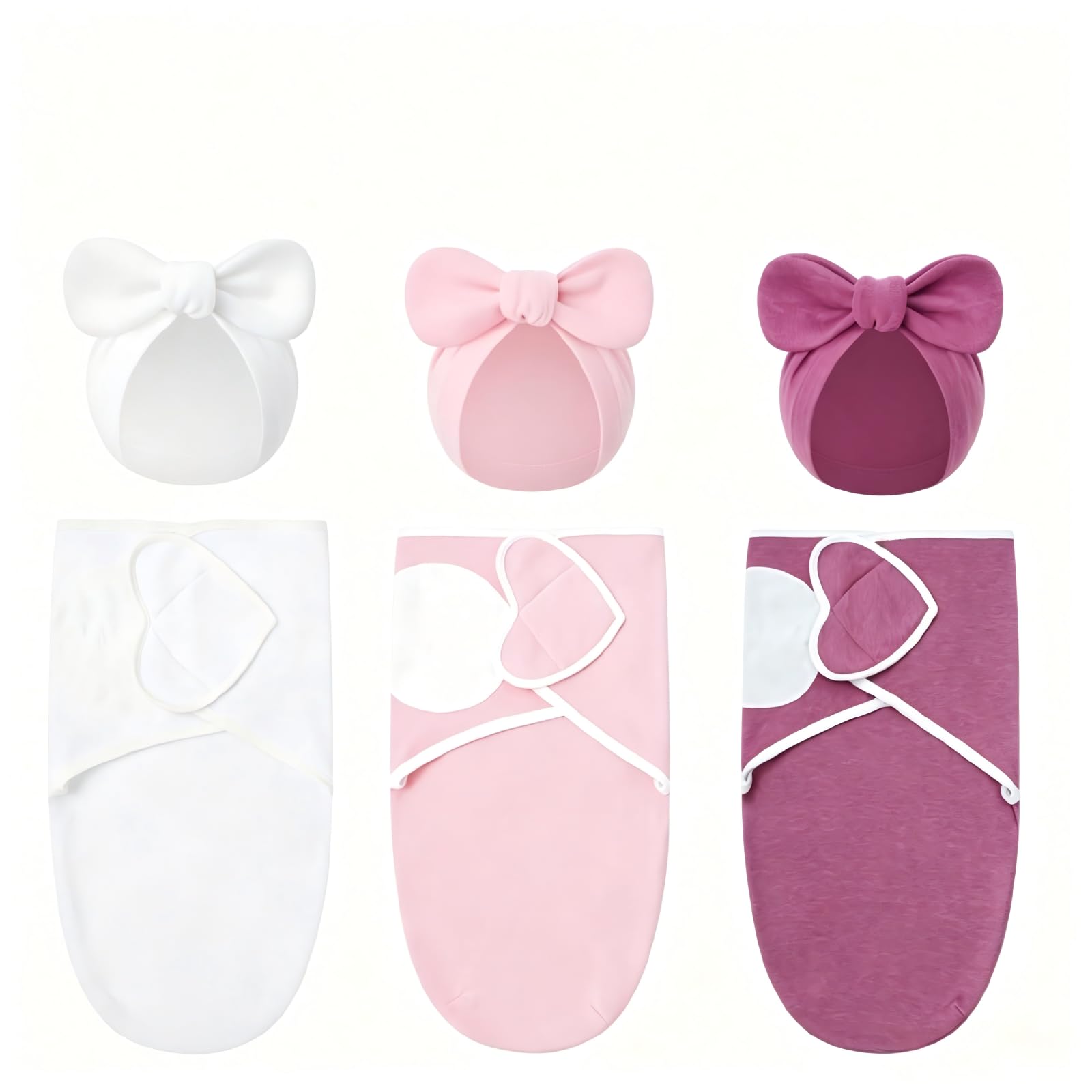 DRESHOW 3 Pack Newborn Swaddle Blanket with Hats Adjustable Swaddling Wrap