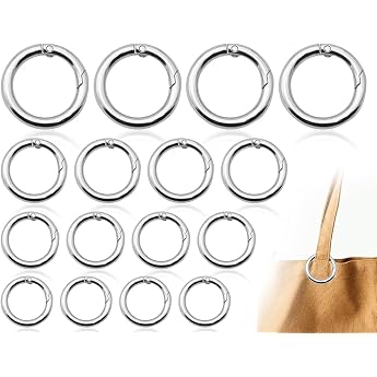 KAPSING Pack of 16 Key Ring Stainless Steel Ring Carabiner Round Carabiner Spring O-Ring Carabiner Silver (Inner Diameter 13/