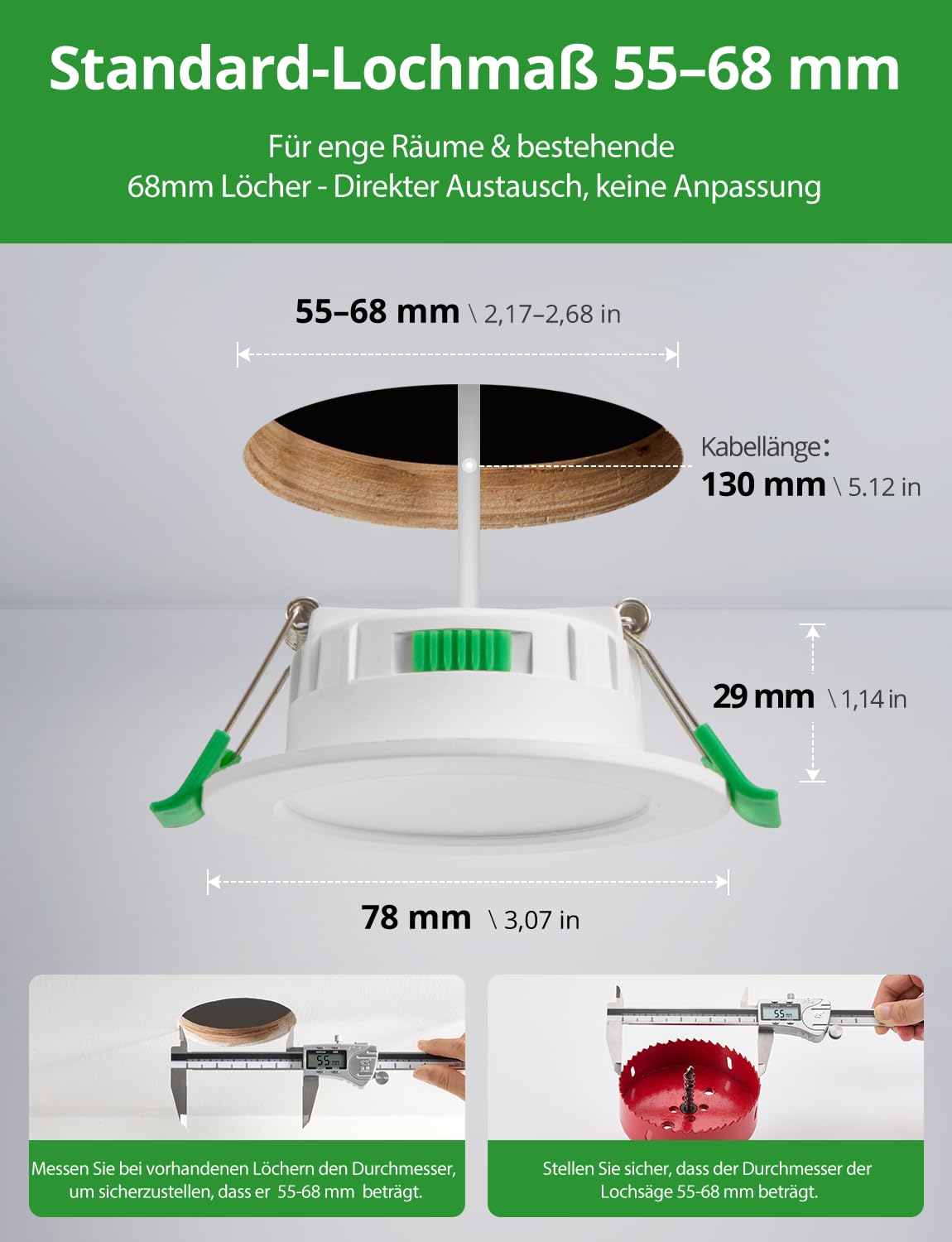 HOMEOW 30er Set LED Einbaustrahler 230V Dimmbar 55mm – 68mm Lochmaß, 4W LED Spots 230V Warmweiß Neutralweiß Kaltweiß, Einbauleuchten Deckenspots Einbau Ultra Flach IP44 für Bad