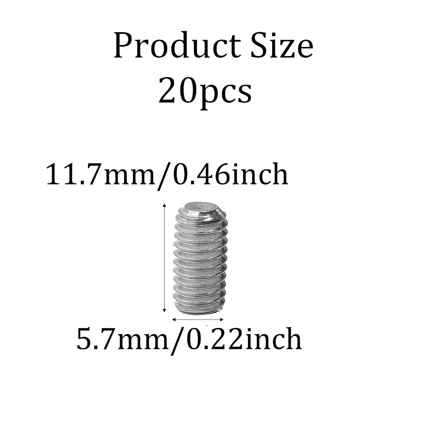 20PCS 1/4-20 x 1/2" Hex Socket Set Screws, 304 Stainless Steel Cup Point Grub Screws for Door Handles and Fixtures