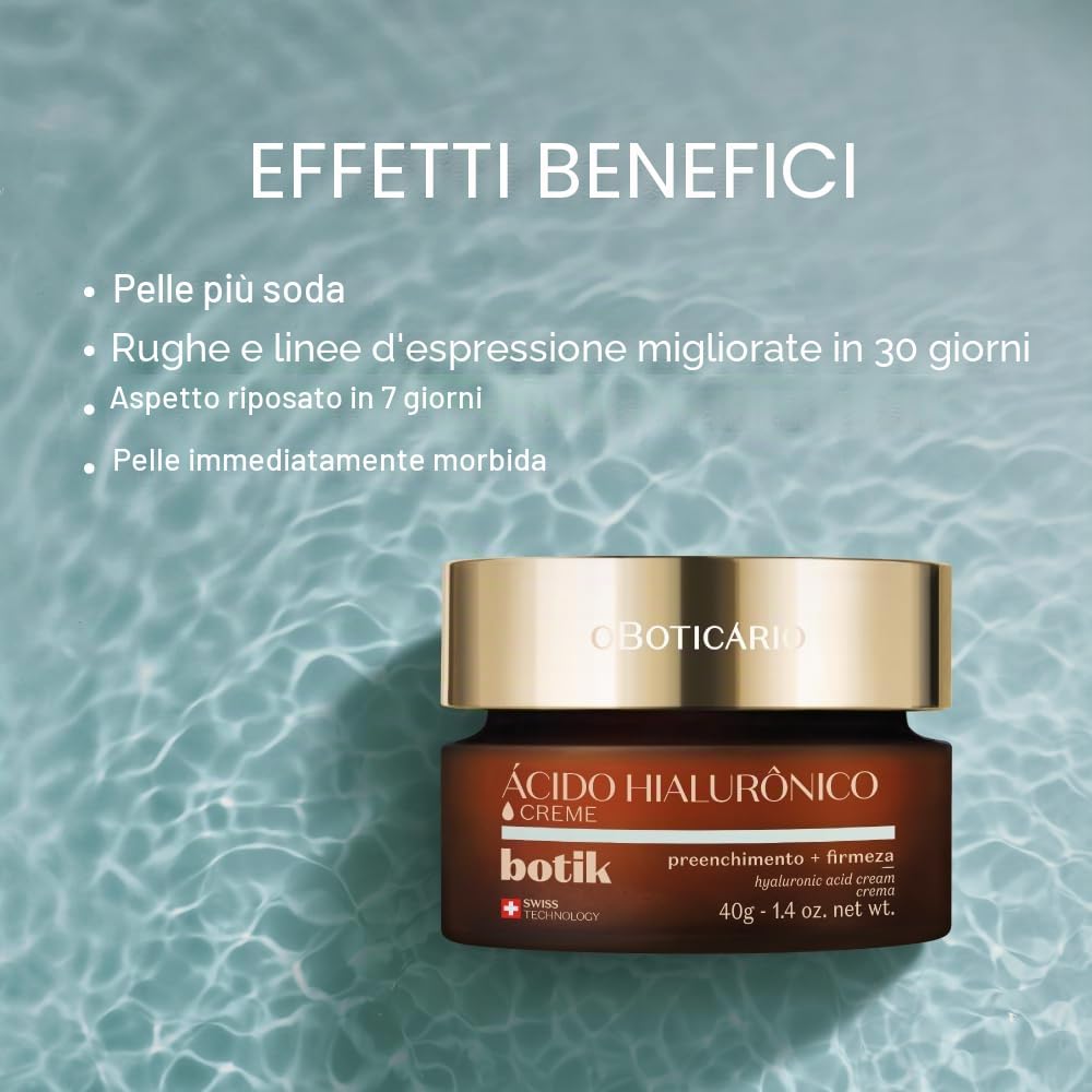 O Boticário Botik - Crema viso con acido ialuronico, riempie le rughe, aumenta la compattezza della pelle e la pelle morbida e riposata, 40 g