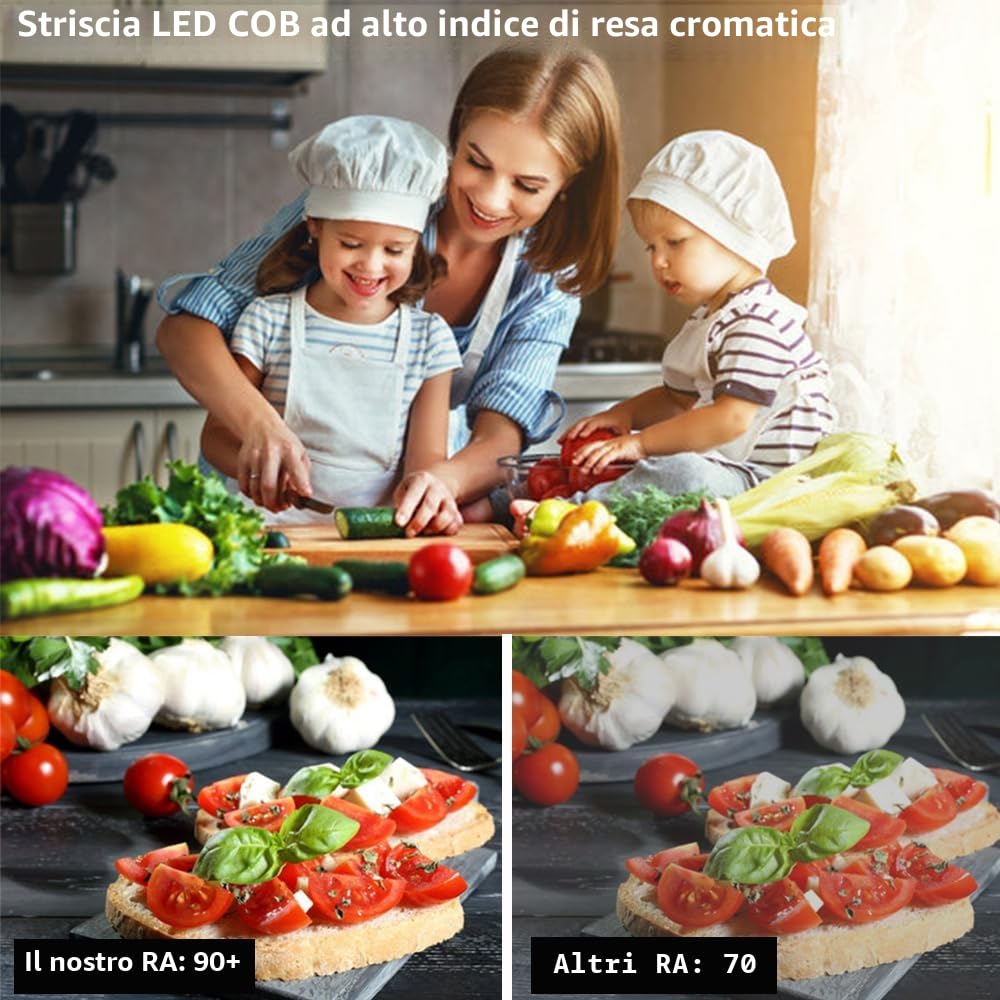 TOPAI Striscia LED 24V COB 5M Bianco Naturale 4000K Impermeabile IP67 | Diffuso Neon Strip LED Alta Luminosità 11W/M CRI>90, Autoadesiva Tagliabile uso Interno ed Esterno