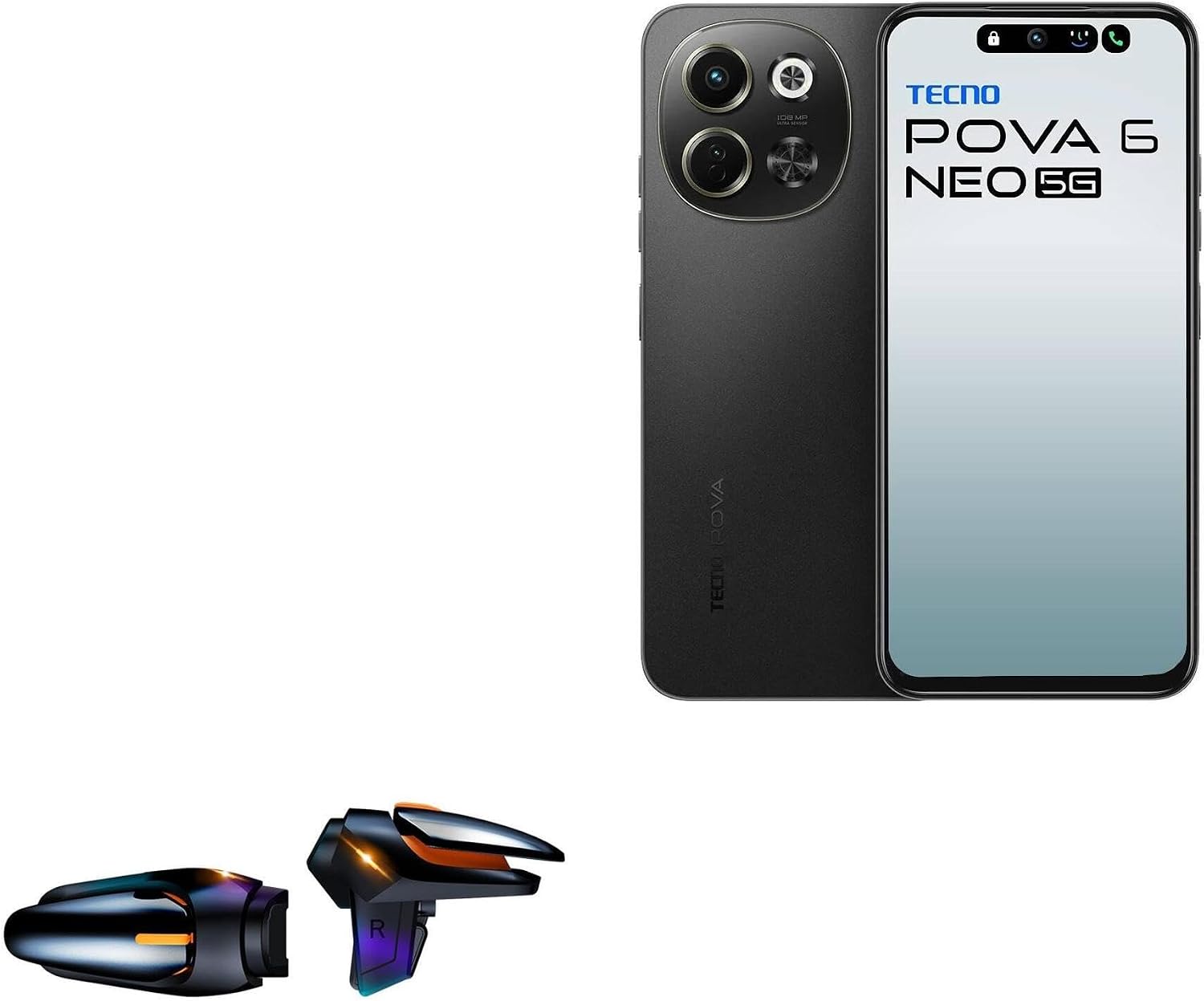 BoxWave Gaming Gear Compatible with Tecno Pova 6 Neo 5G - Touchscreen QuickTrigger Auto, Trigger Buttons Autofire Gaming Mobile FPS - Jet Black