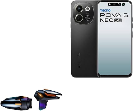 BoxWave Gaming Gear Compatible with Tecno Pova 6 Neo 5G - Touchscreen QuickTrigger Auto, Trigger Buttons Autofire Gaming Mobile FPS - Jet Black