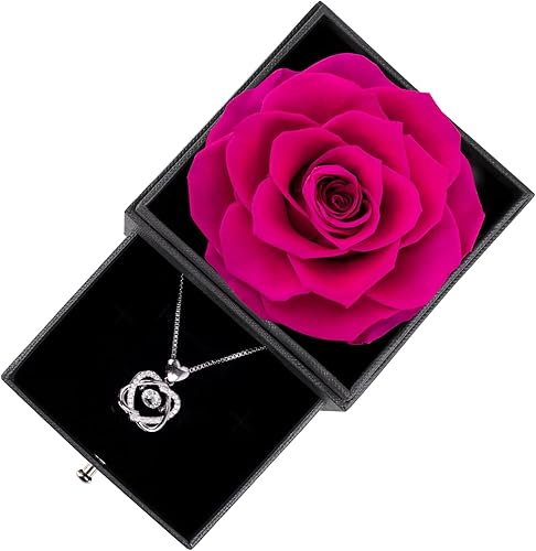 Miniatura 3 de Rosa real preservada con collar. Rosa eterna para mamá, esposa, novia, hermana, ideas para mujeres en el día de la madre, cumpleaños, aniversario,