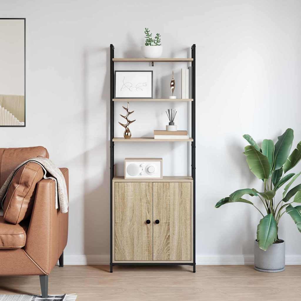 Regał na książki dąb Sonoma 60 x 24 x 161 cm, materiał drewnopochodny, 6 przegródek, 1 drzwi, nowoczesny design, trwały