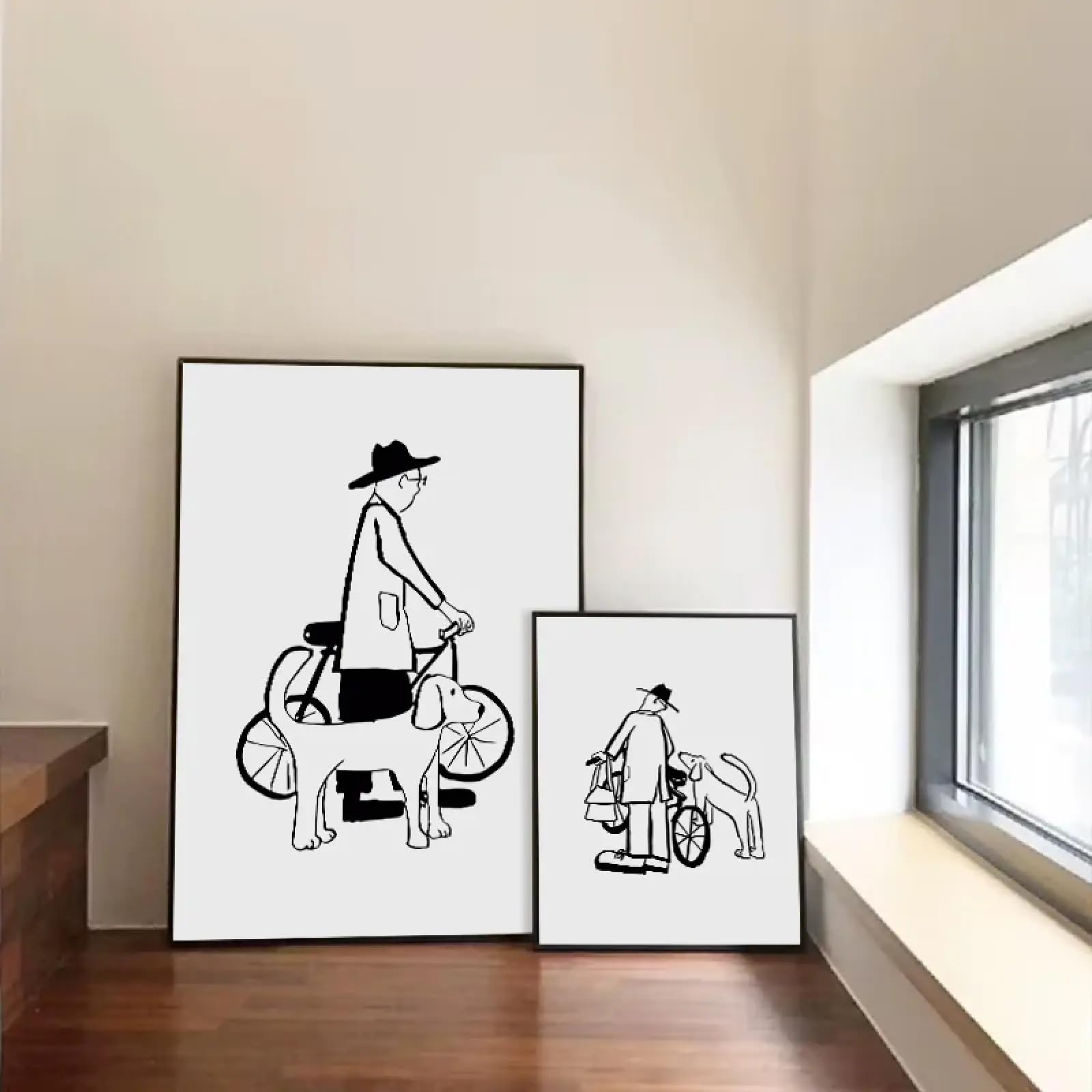 Affiches d'art moderne noir et blanc avec chiot toile 60x80 cm