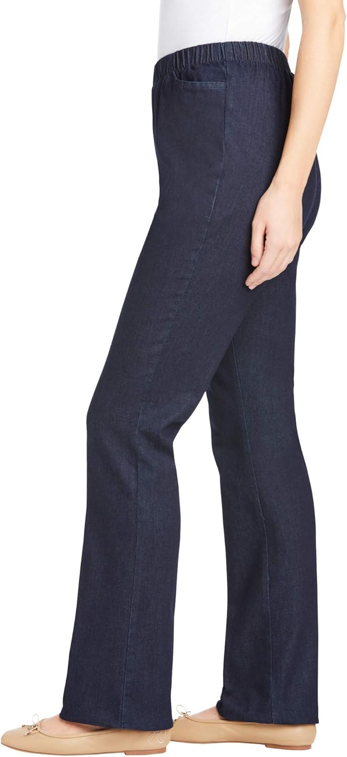 Woman Within Plus Size Fineline Stretch Denim Pull-On Bootcut Jeans - Image 3