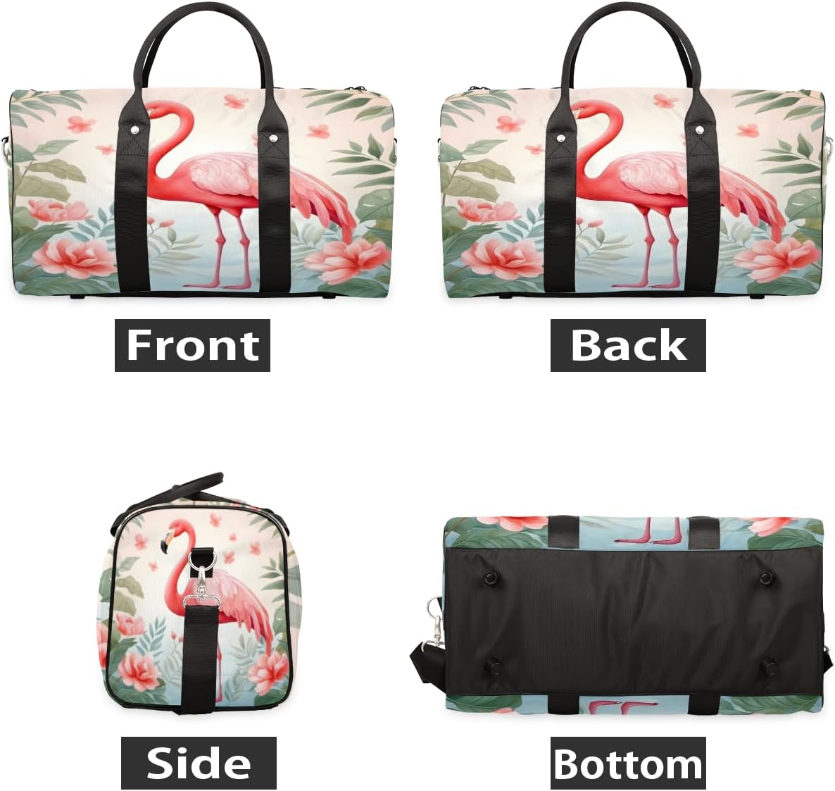 Flamingo Plants Flowers Travel Duffel Bag for Women Men Large Capacity Overnight Weekender Bags for Lightweight Waterproof Sport Gym Bag for Workout Yoga Swim