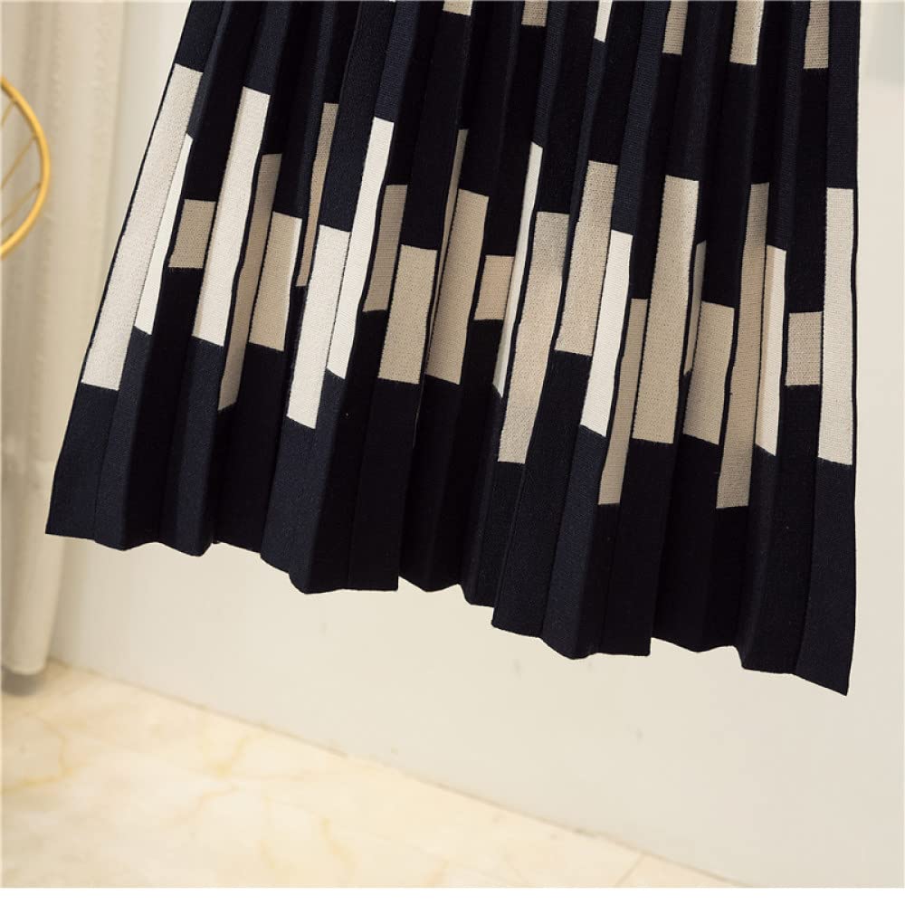 Faldas para Mujer Longitud Mediana, Falda De Punto A Rayas Faldas Plisadas Negras para Mujer Cintura Elástica Midi Falda Elegante De Talle Alto De Línea A Falda