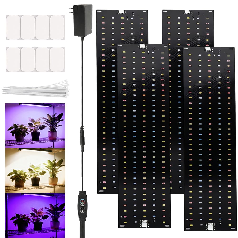 Lampa LED do roślin, dioda emitująca światło, pełne spektrum, 4 sztuki, 540 diod LED, 3 tryby świecenia, 10 poziomów przyciemniania, timer 3/9/12 godz., do roślin pokojowych